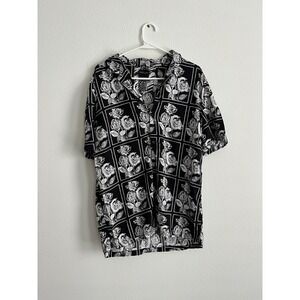 Denim & Flower Shirt Mens XL Multicolor Allover Rose Print Camping Button Up